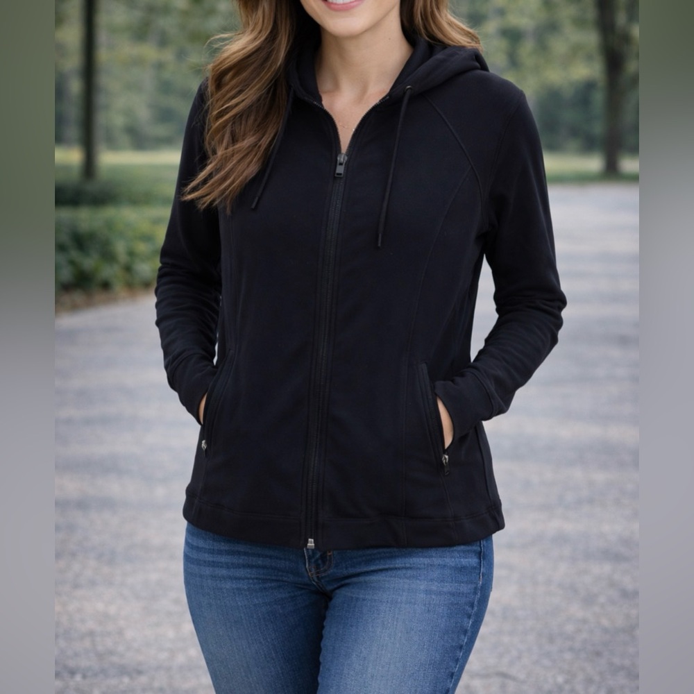 L.L. Bean Black Full Zip Hoodie Jacket Women’s Large Casual Outdoor GUC